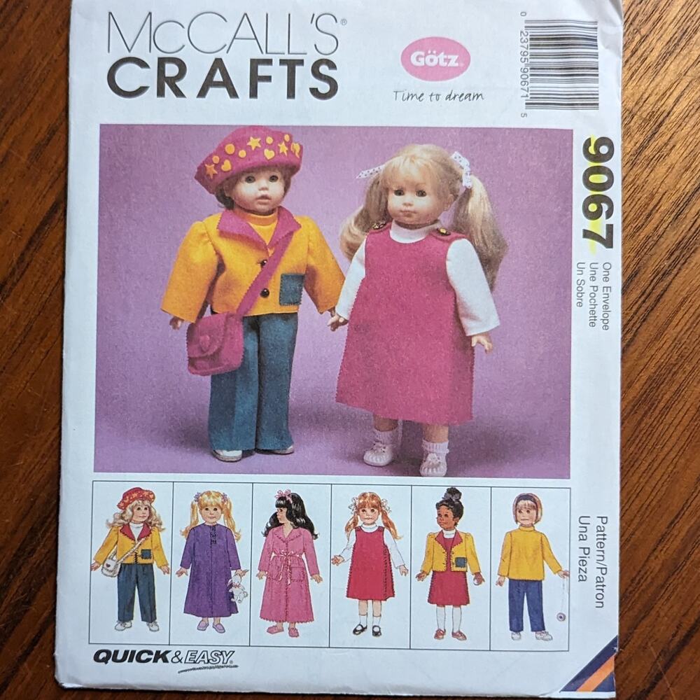 UNCUT McCall's Pattern 9067 for 18" Doll Clothes